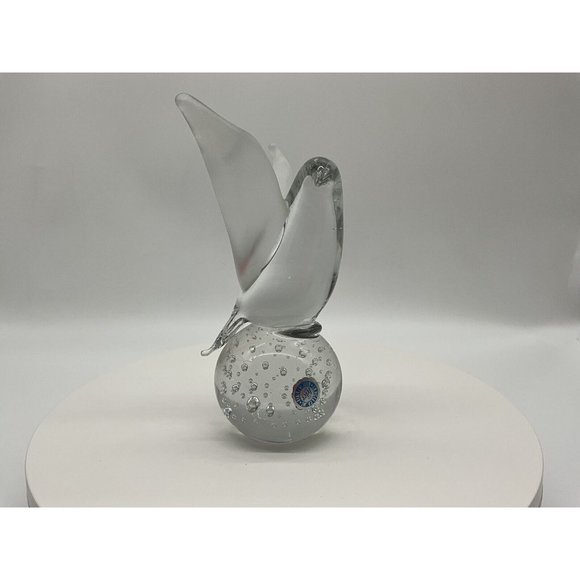 I W Rice and Company Solid Clear Art Glass Dove Paperweight with Frosted Wings - Picture 16 of 16